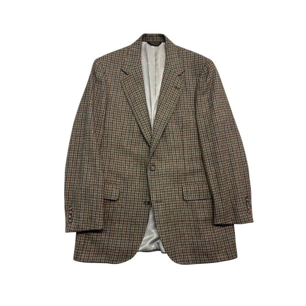 vtg Southwick 42L Brown Houndstooth Heavy Tweed Blazer Jacket Sport Coat USA
